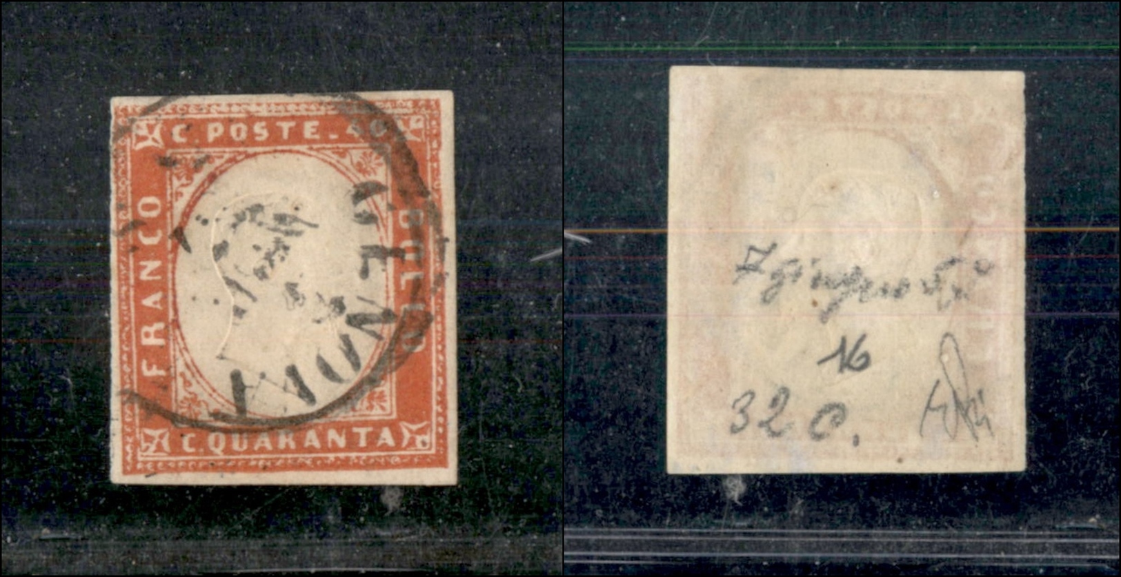 10218 SARDEGNA - 1855 - 40 Cent Vermiglio (16a) Usato (650) - Autres & Non Classés