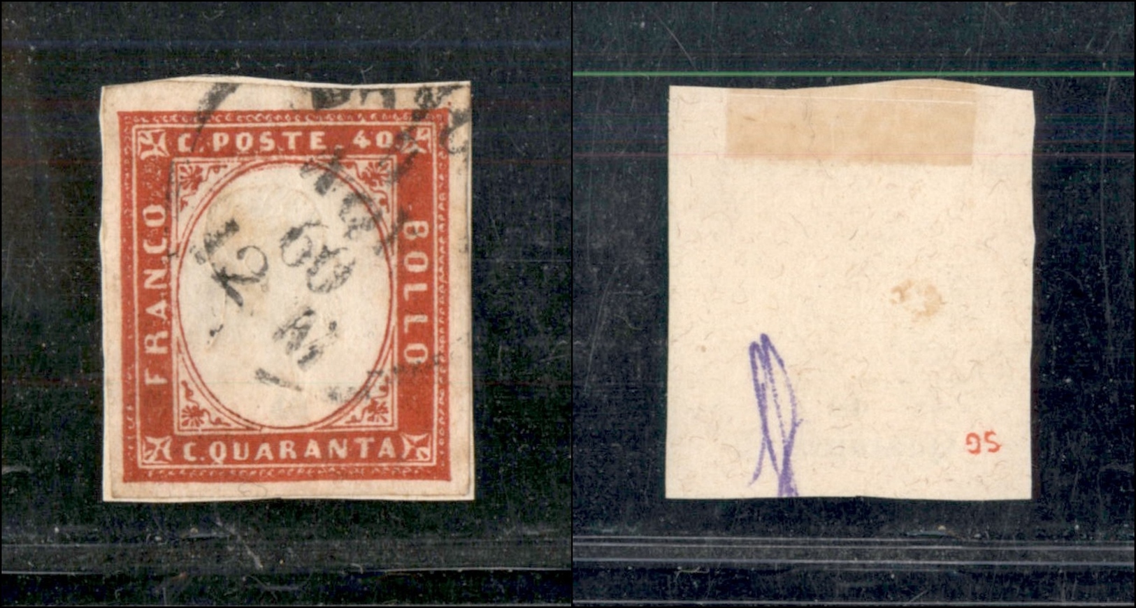 10225 SARDEGNA - 1861 - 40 Cent Rosso (16C) Su Piccolo Frammento (475) - Sonstige & Ohne Zuordnung