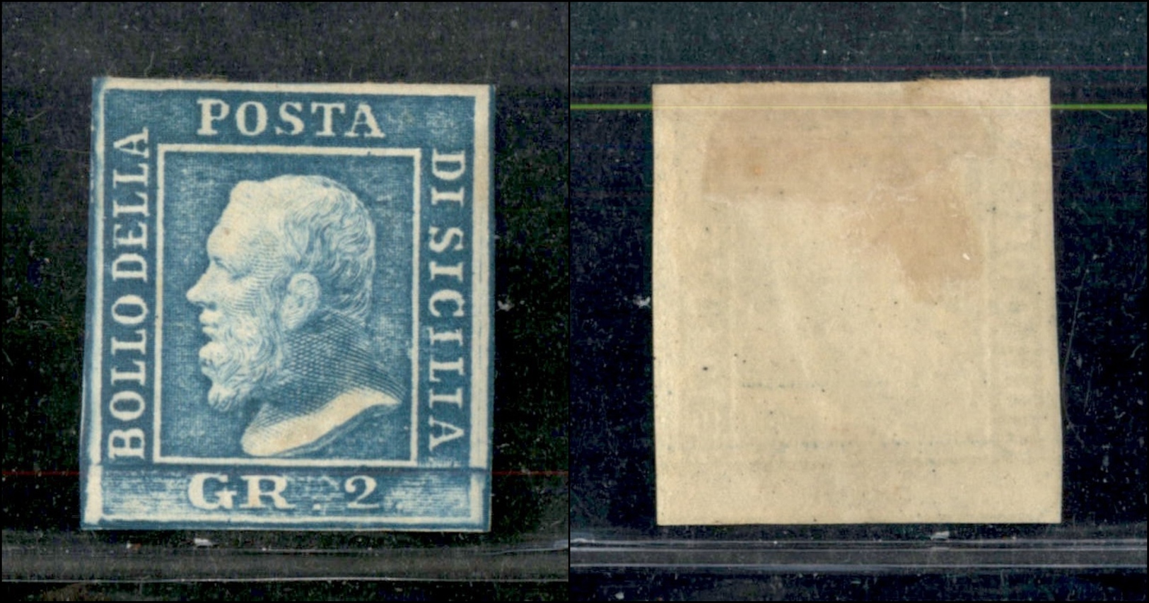 10250 SICILIA - 1859 - 2 Grana Azzurro (8) Terza Tavola - Nuovo Con Gomma - Ottimi Margini - Molto Bello - Cert. AG (350 - Autres & Non Classés