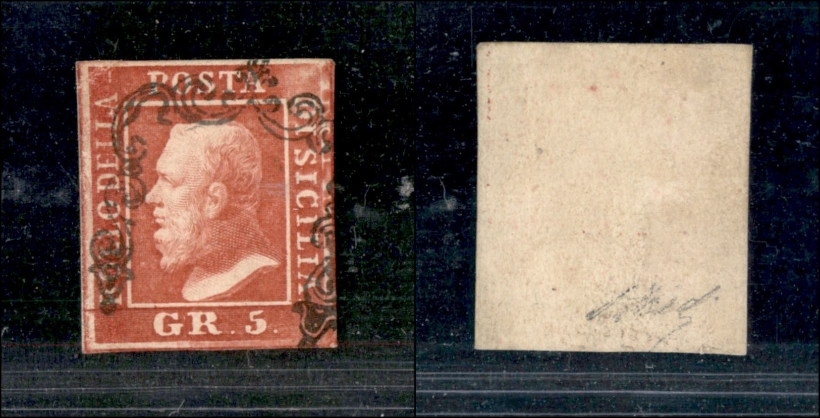 10251 SICILIA - 1859 - 5 Grana Carminio (9a) - Riparato In Verticale (1.300) - Sonstige & Ohne Zuordnung