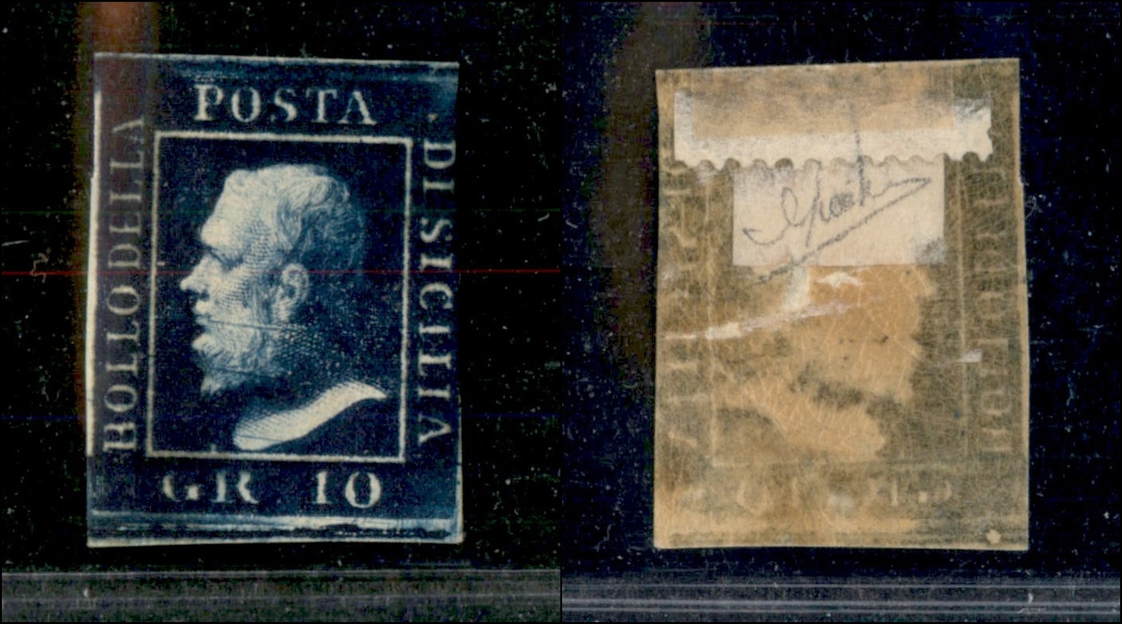 10255 SICILIA - 1859 - 10 Grana Indaco Nero (12a) - Corto A Destra (10.000) - Autres & Non Classés