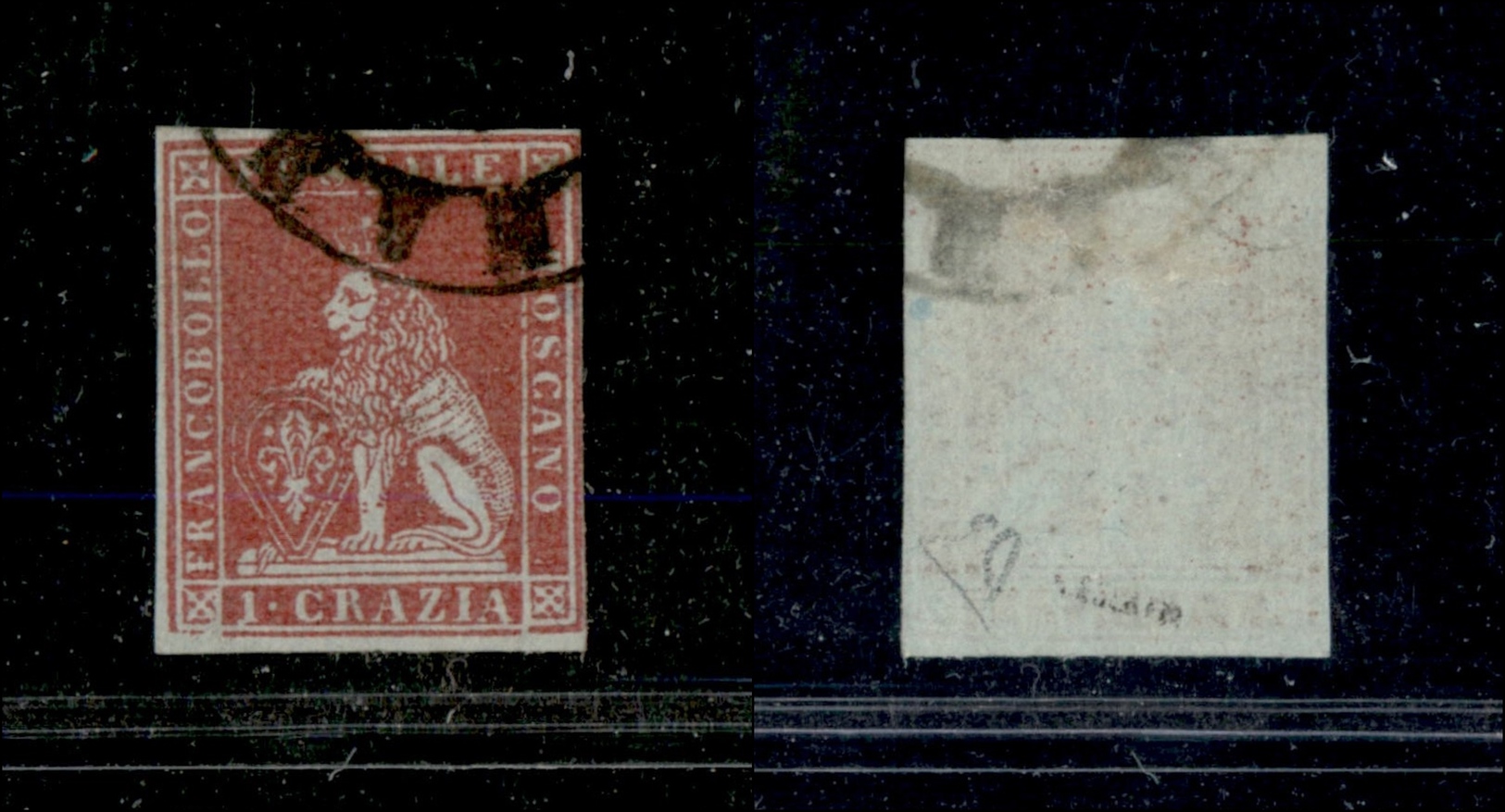 10266 TOSCANA - 1851 - 1 Crazia Carminio Violaceo Su Azzurro (4c) Usato (650) - Autres & Non Classés