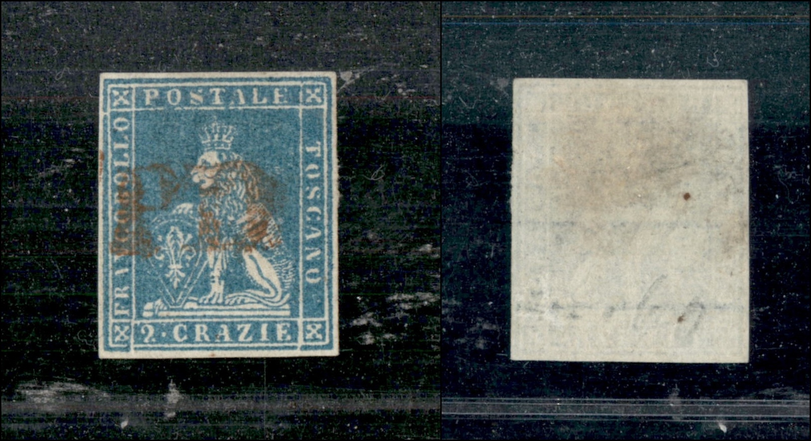 10276 TOSCANA - 1851 - 2 Crazie Azzurro Su Grigio (5d) PD Rosso - Ottimi Margini (250) - Sonstige & Ohne Zuordnung