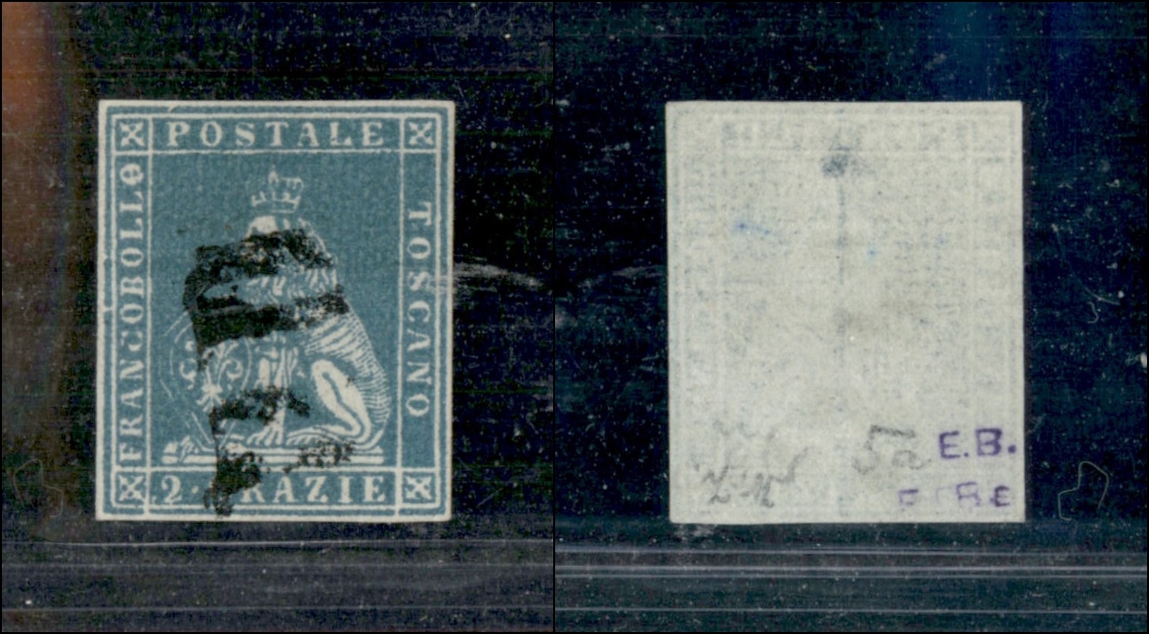 10277 TOSCANA - 1851 - 2 Crazie Azzurro Su Grigio (5d) PD - Ottimi Margini (250) - Autres & Non Classés