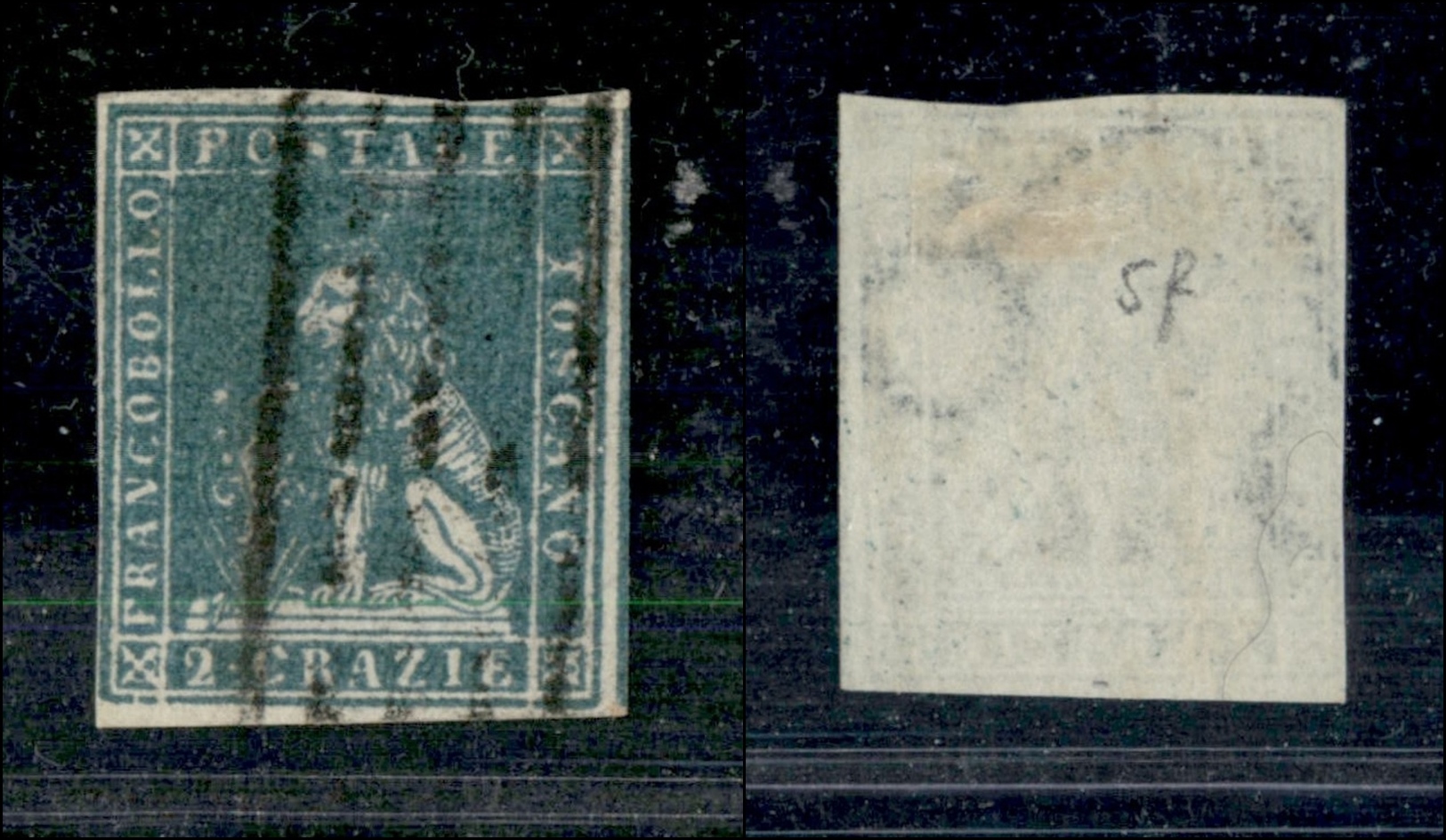 10280 TOSCANA - 1851 - 2 Crazie Azzurro Verdastro Su Grigio (5e) Molto Ben Marginato - Usato (275) - Other & Unclassified