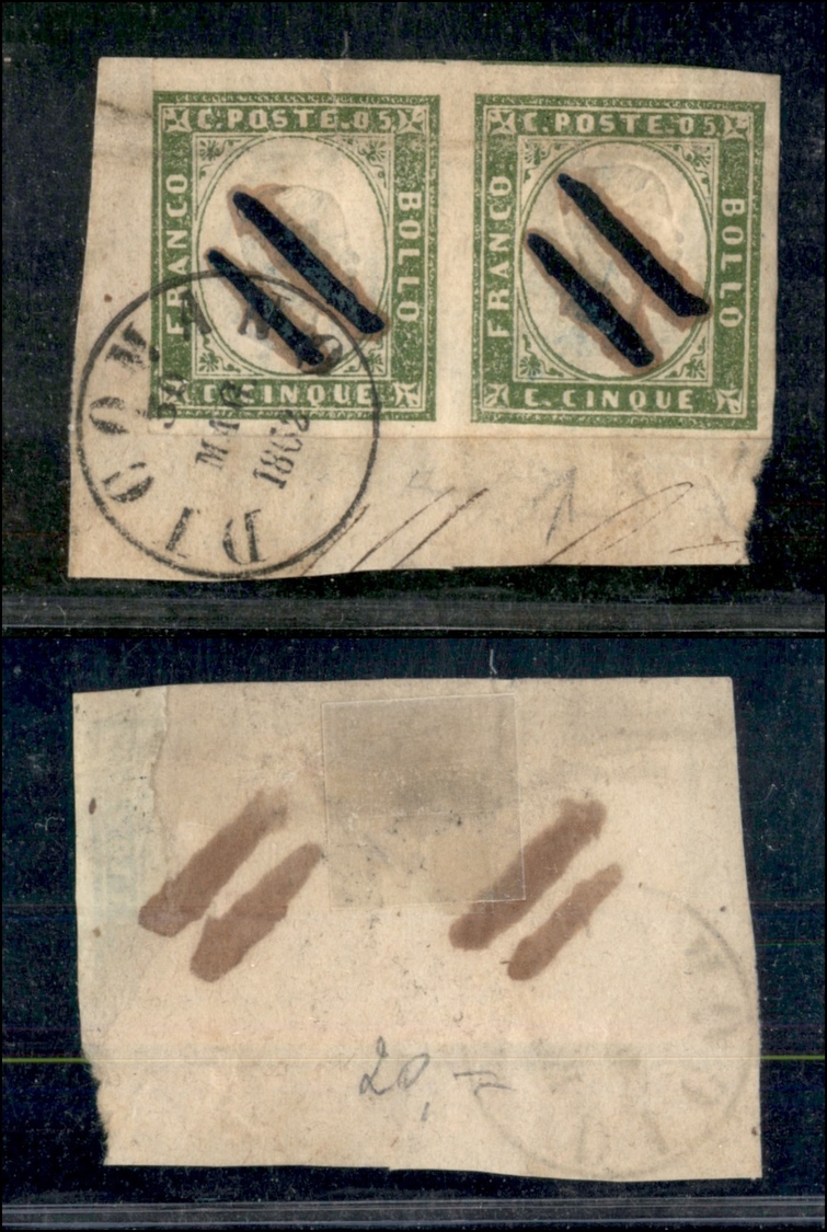 10342 REGNO - 1862 - Coppia Del 5 Cent (13C - Sardegna) Su Frammento Da Dicomano 30.5.62 + Tratti A Penna - Difetti - Autres & Non Classés