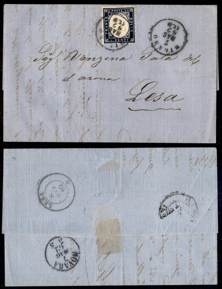 10355 REGNO - 1862 - Busta Affrancata Con 20 Cent (2) Da Milano A Lesa Del 7.5.1862 (200) - Autres & Non Classés