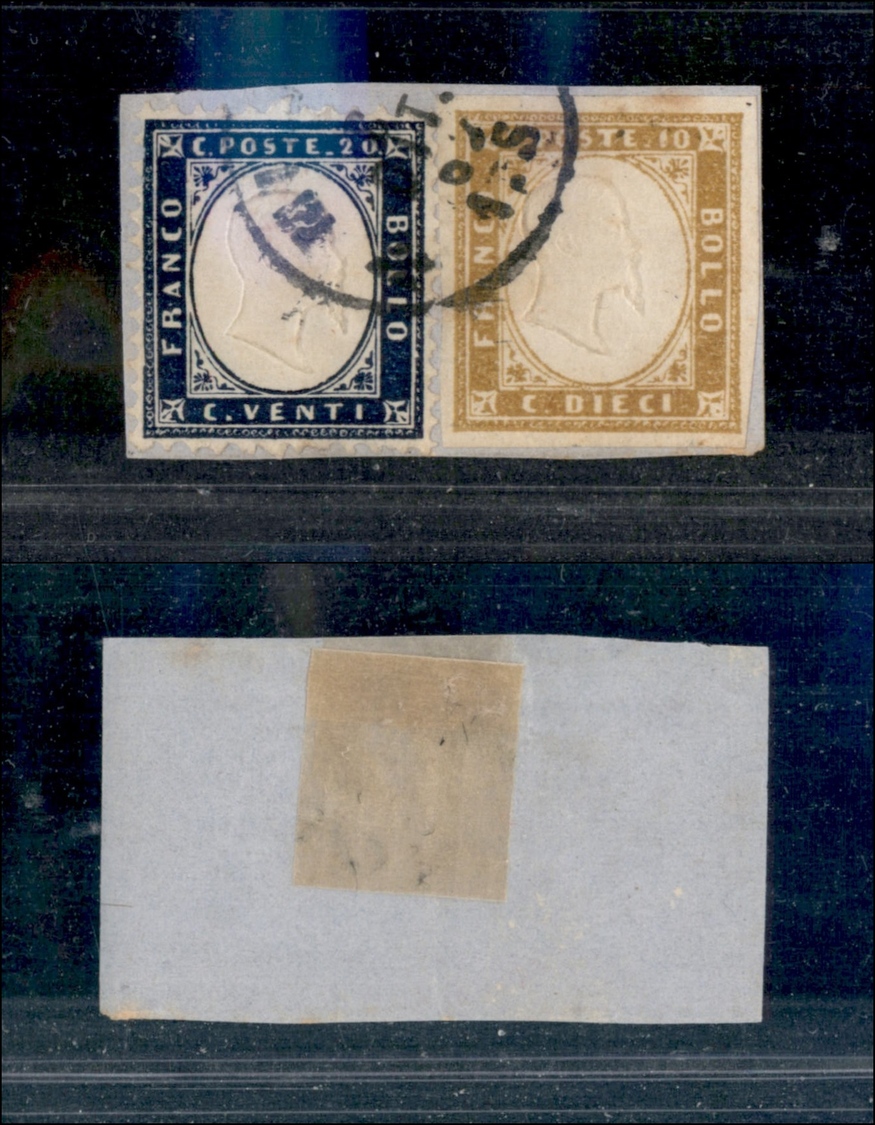 10356 REGNO - 1861/1862 - 20 Cent (2) + 10 Cent (14E Sardegna) - Affrancatura Mista Su Frammento (325) - Autres & Non Classés