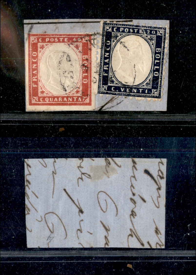 10358 REGNO - 1862 - 20 Cent (2) + 40 Cent (16E Sardegna) Su Frammento (550) - Autres & Non Classés