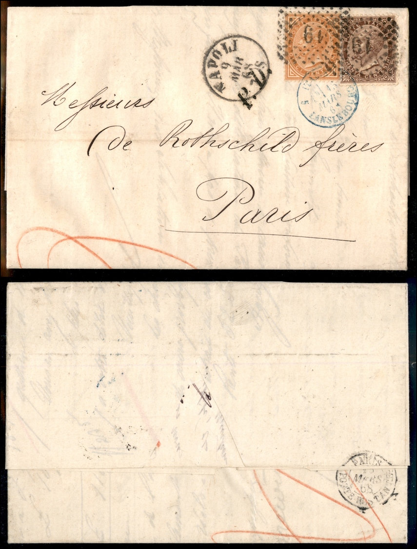 10380 REGNO - 10 Cent + 30 Cent DLR (L17+L19) Su Letterina Da Napoli 9.3.1868 Per Parigi - Annullo Di Confine "Italie La - Other & Unclassified