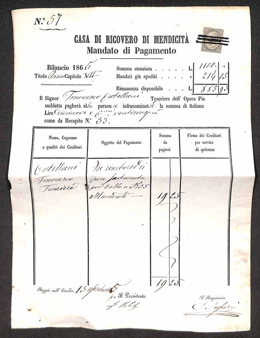 10389 REGNO - Uso Fiscale - 5 Cent (16 DLR) Isolato Su Mandato Del 15.4.65 - Autres & Non Classés