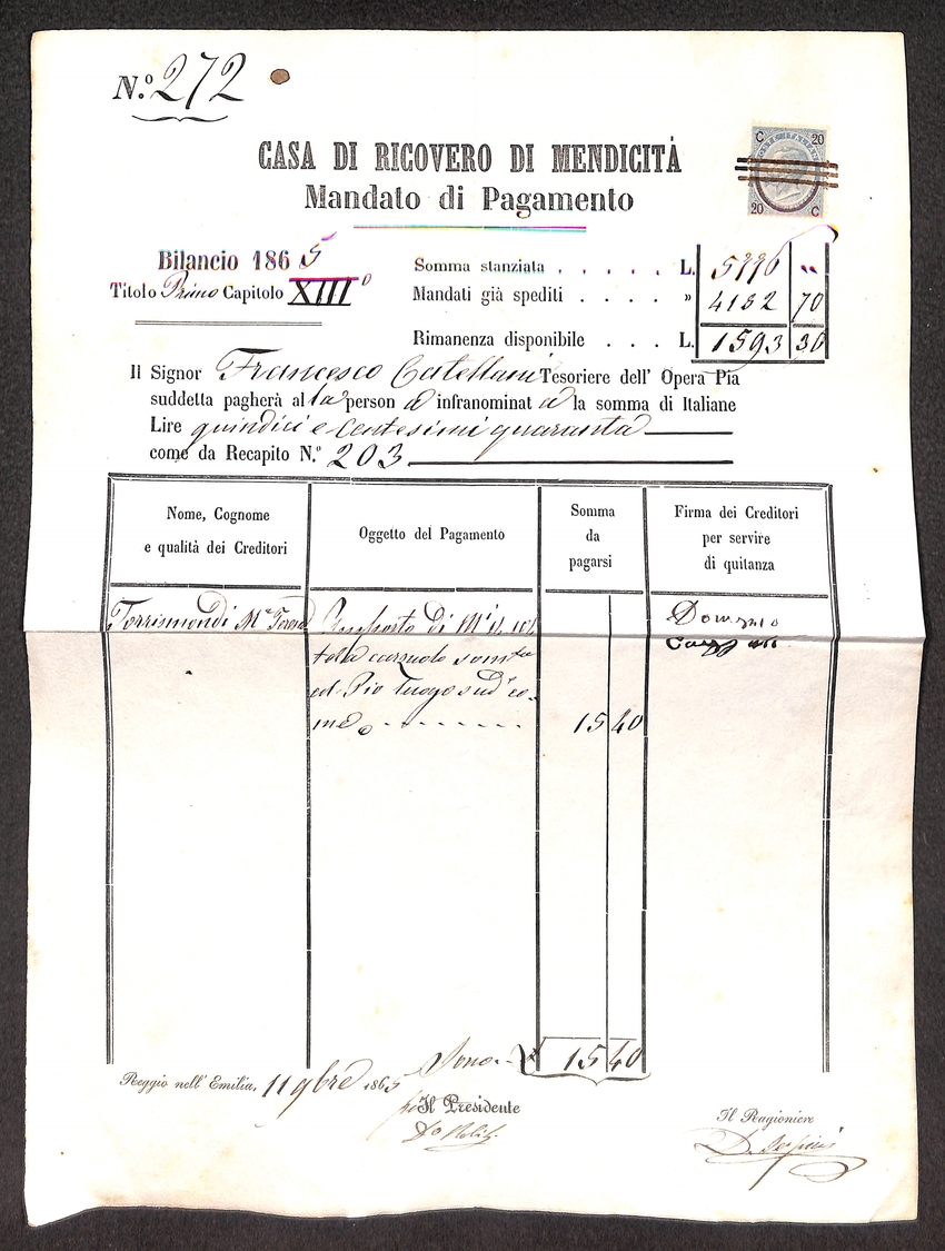 10390 REGNO - Uso Fiscale - 20 Cent Su 15  (23) Isolato Su Mandato Del 11.11.65 - Other & Unclassified