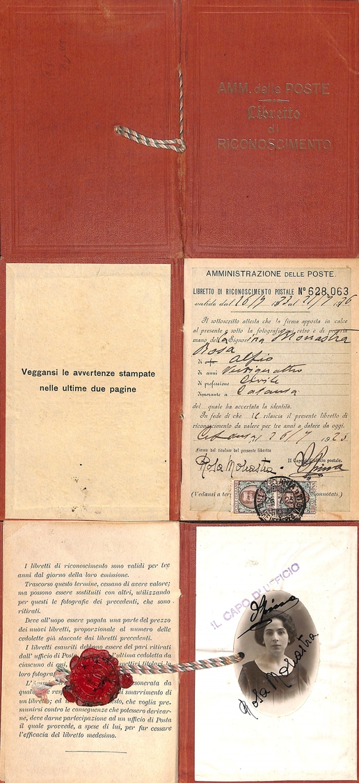 10740 REGNO - Amministrazione Delle Poste - 1923 - Intero Libretto Di Riconoscimento - Autres & Non Classés