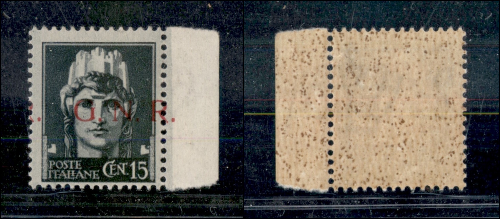 10760 REPUBBLICA SOCIALE - 1943 - GNR Brescia - 15 Cent (472/hb) - Soprastampa Spostata Con Punto Sul Bordo - Gomma Inte - Autres & Non Classés