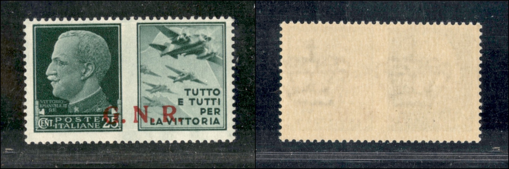 10799 REPUBBLICA SOCIALE - 1943 - GNR Brescia - 25 Cent Aviazione (15 Lea - Propaganda) Soprastampa Fortemente Spostata  - Autres & Non Classés