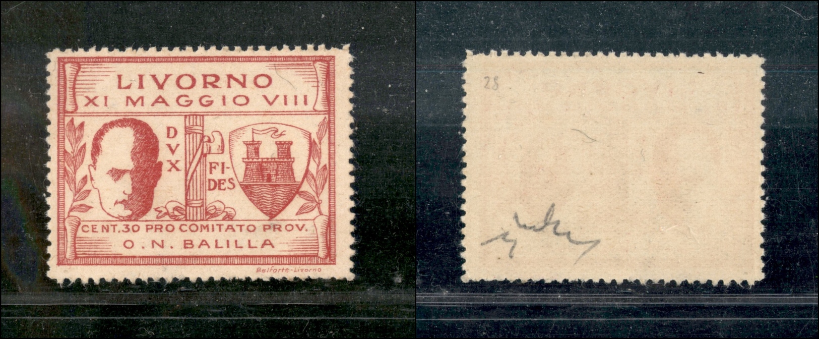 10907 EMISSIONI LOCALI - LIVORNO - 1930 - 30 Cent Rosa Lilla (1) - Gomma Integra (400) - Autres & Non Classés