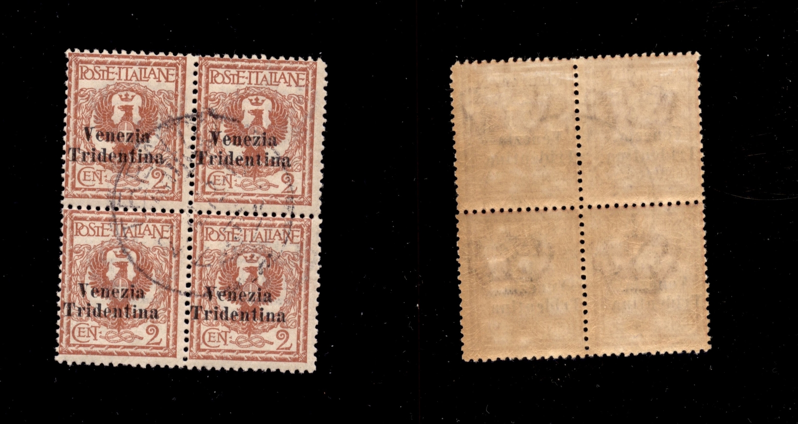 10930 OCCUPAZIONI - TRENTINO - 1918 - Quartina Del 2 Cent Aquila Sabauda (20haa) Soprastampe Spostate A Sinistra - Usata - Autres & Non Classés