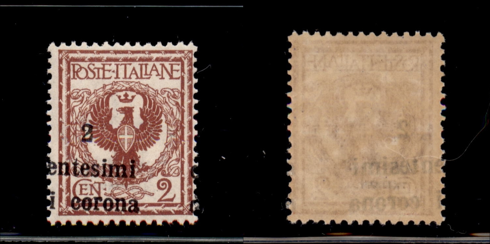 10959 OCCUPAZIONI - TRENTO E TRIESTE - 1919 - 2 Cent Di Corona Su 2 Cent Aquila Sabauda (2u+ufd) - Soprastampa Obliqua E - Autres & Non Classés