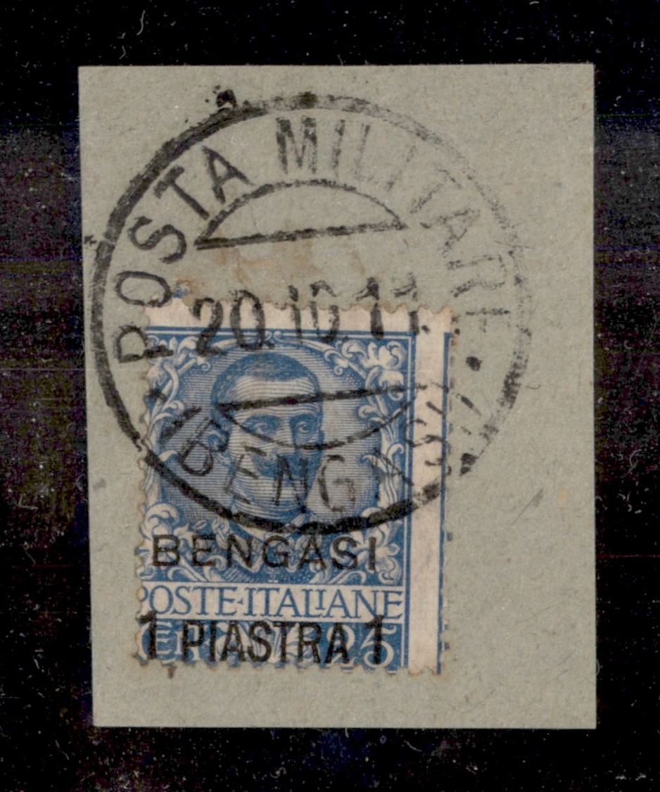 11231 UFFICI POSTALI ESTERO - BENGASI - 1901 - 25 Cent Floreale Soprastampato (1) - Dentellatura Spostata - Su Frammento - Other & Unclassified