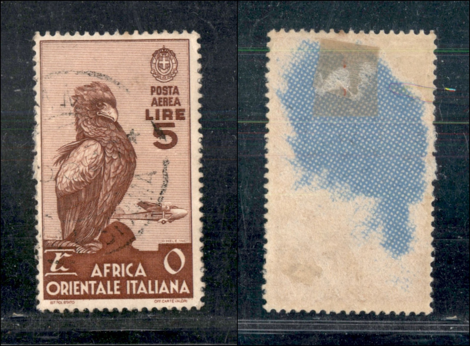 11254 COLONIE - A.O.I. - 1938 - 5 Lire Soggetti Vari Posta Aerea (A9) - Usato (80) - Autres & Non Classés