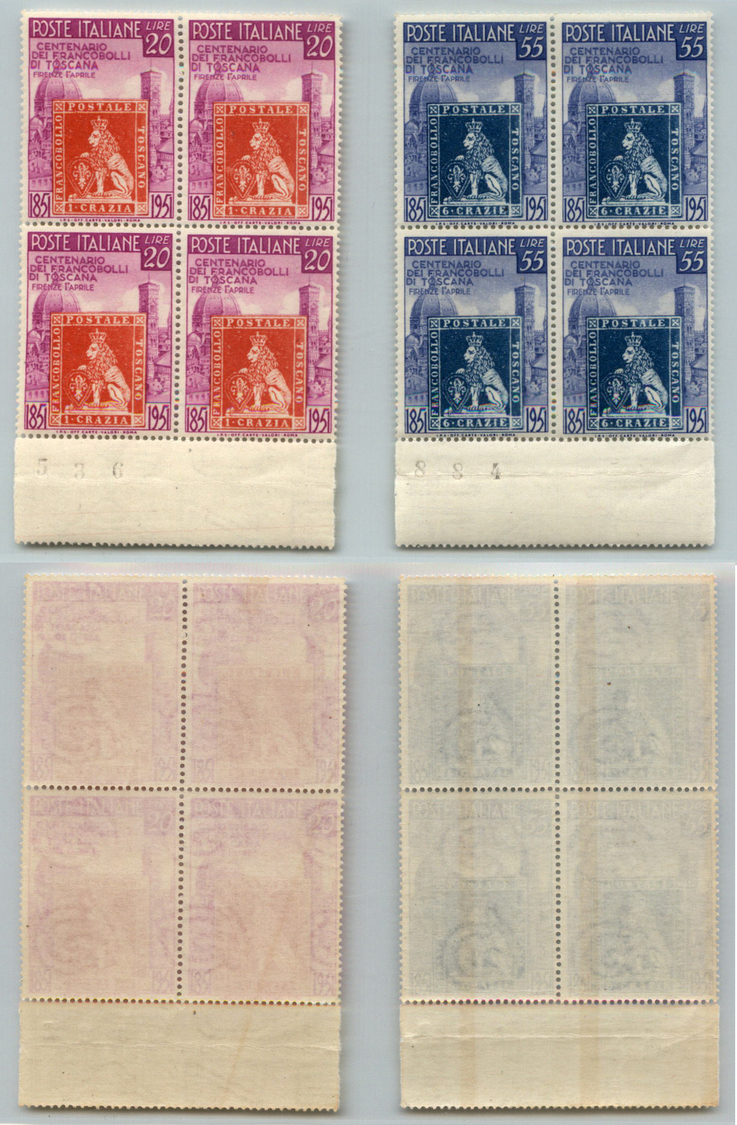 11643 REPUBBLICA - 1951 - Toscana (653/654) - Serie Completa Di 2 Valori - Quartine Bordo Di Foglio - Gomma Integra (250 - Autres & Non Classés