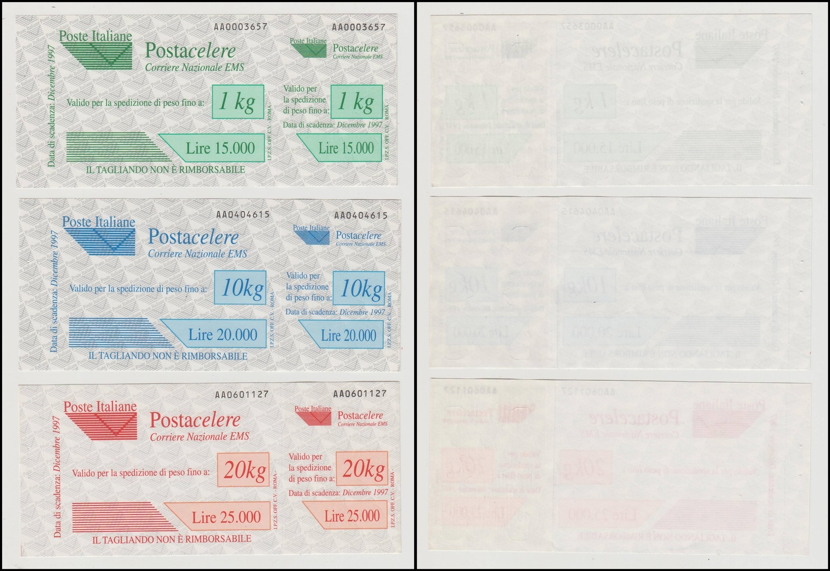 11674 REPUBBLICA - 1997 - Postacelere (1/3) - Serie Completa - 3 Tagliandi (125) - Autres & Non Classés