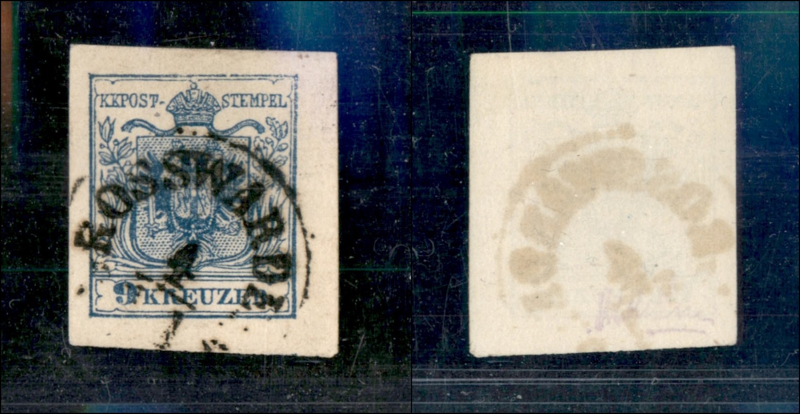 11931 ESTERO - AUSTRIA - AUSTRIA - 1850 - 9 Kreuzer Azzurro (5/I) - Carta A Macchina Eccezionale - Annullo Rosswarde 4/1 - Autres & Non Classés