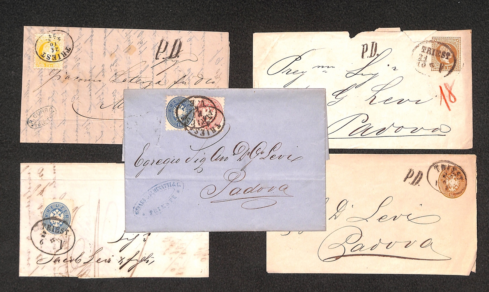 11933 ESTERO - AUSTRIA - AUSTRIA - Trieste - 1864/1873 - 5 Oggetti Postali Con Affrancature Del Periodo - Autres & Non Classés