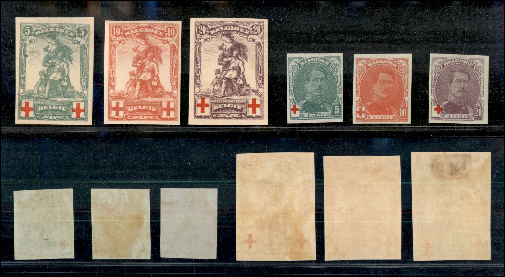 11950 ESTERO - BELGIO - BELGIO - 1914 - Prove - Croce Rossa (104/109) - 6 Valori Non Dentellati - Gomma Integra  - Da Es - Sonstige & Ohne Zuordnung