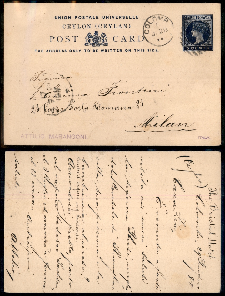 11976 ESTERO - CELYON - CEYLON - Intero Postale Da 5 Cent Da Colombo A Milano Del 28.6.98 - Autres & Non Classés