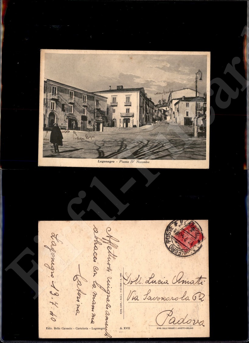 12191 Cartoline - Paesaggistiche - Basilicata - Lagonegro (PZ) - Piazza IV Novembre - 13.7.1940 FG - Other & Unclassified