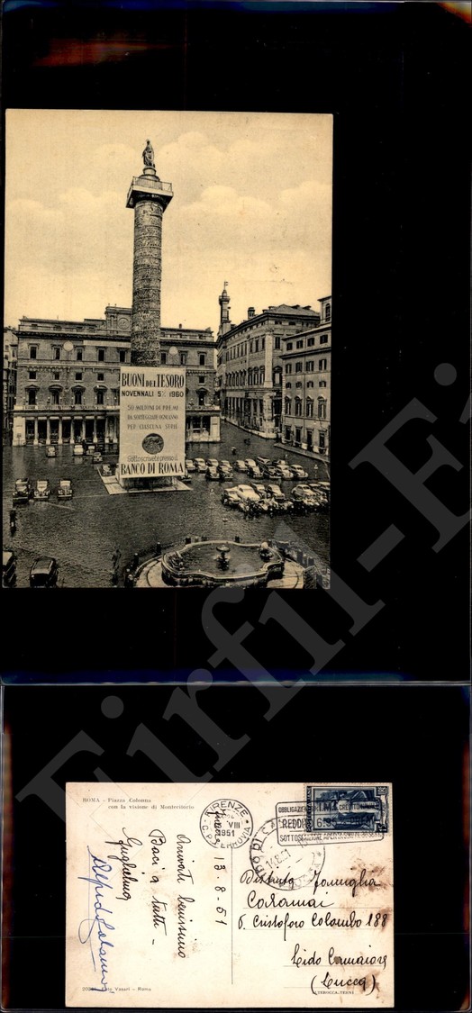 12209 Cartoline - Paesaggistiche - Lazio - Roma - Piazza Colonna Buoni Tesoro E Macchine - 13.8.1951 - Other & Unclassified