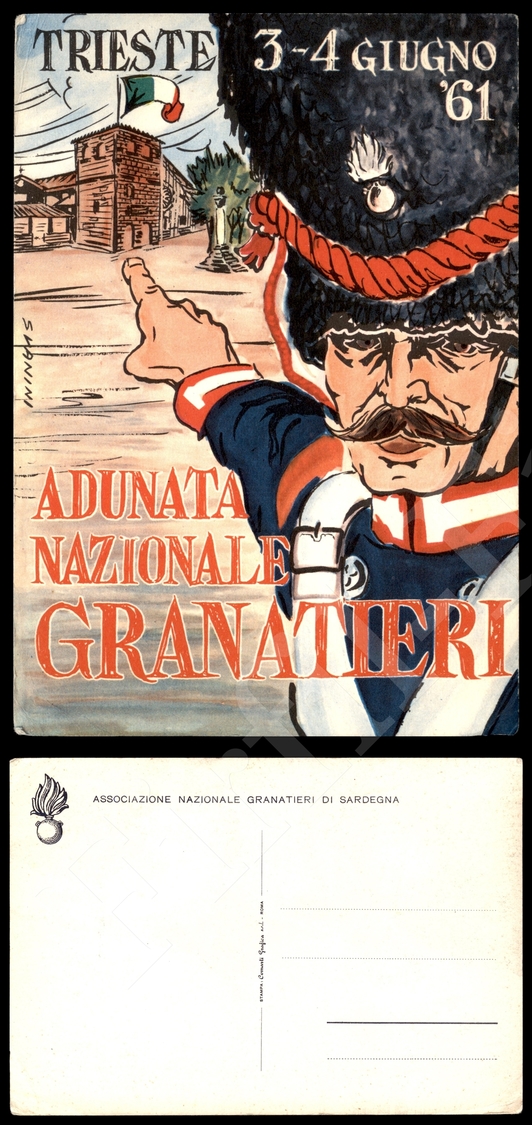 12295 Cartoline - Militari - Adunata Nazionale Granatieri, Trieste 1961, Ill.Vanini, FG - Autres & Non Classés
