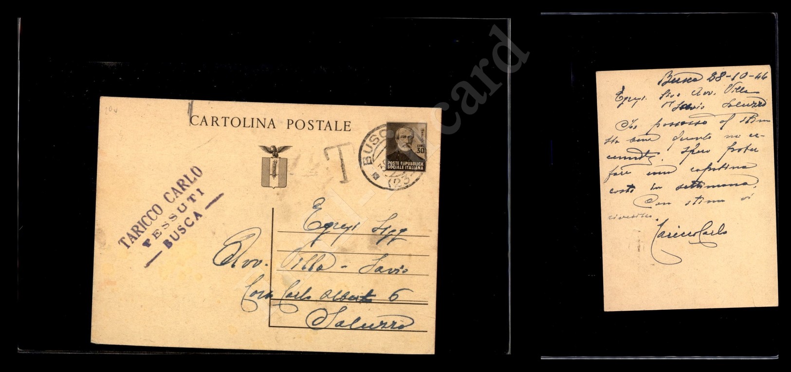 12494 Interi Postali - 1944, Mazzini, C.30 Bruno (C112), 30.10.44, Da Busca Per Saluzzo - Autres & Non Classés