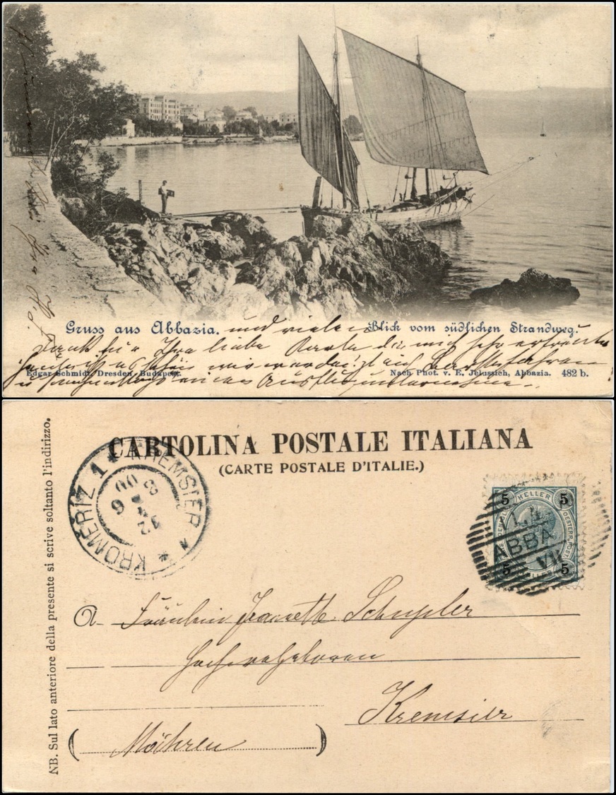 12501 Cartoline - Paesaggistiche Straniere - Gruss Aus Abbazia, Croazia, Blich Vom Sudlichen Strandweg, Viag.'900 - Autres & Non Classés
