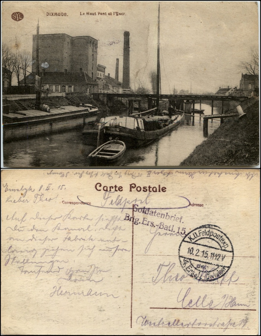 12521 Cartoline - Paesaggistiche Straniere - Dixmude, Le Haut Et L'Yser, Francia, Feldpost, Viag.'915 - Other & Unclassified
