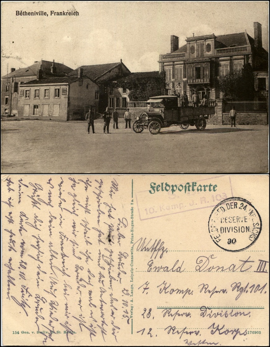 12523 Cartoline - Paesaggistiche Straniere - Béthenville, Francia, Frankreich, Feldpost, Viag.'915 - Autres & Non Classés