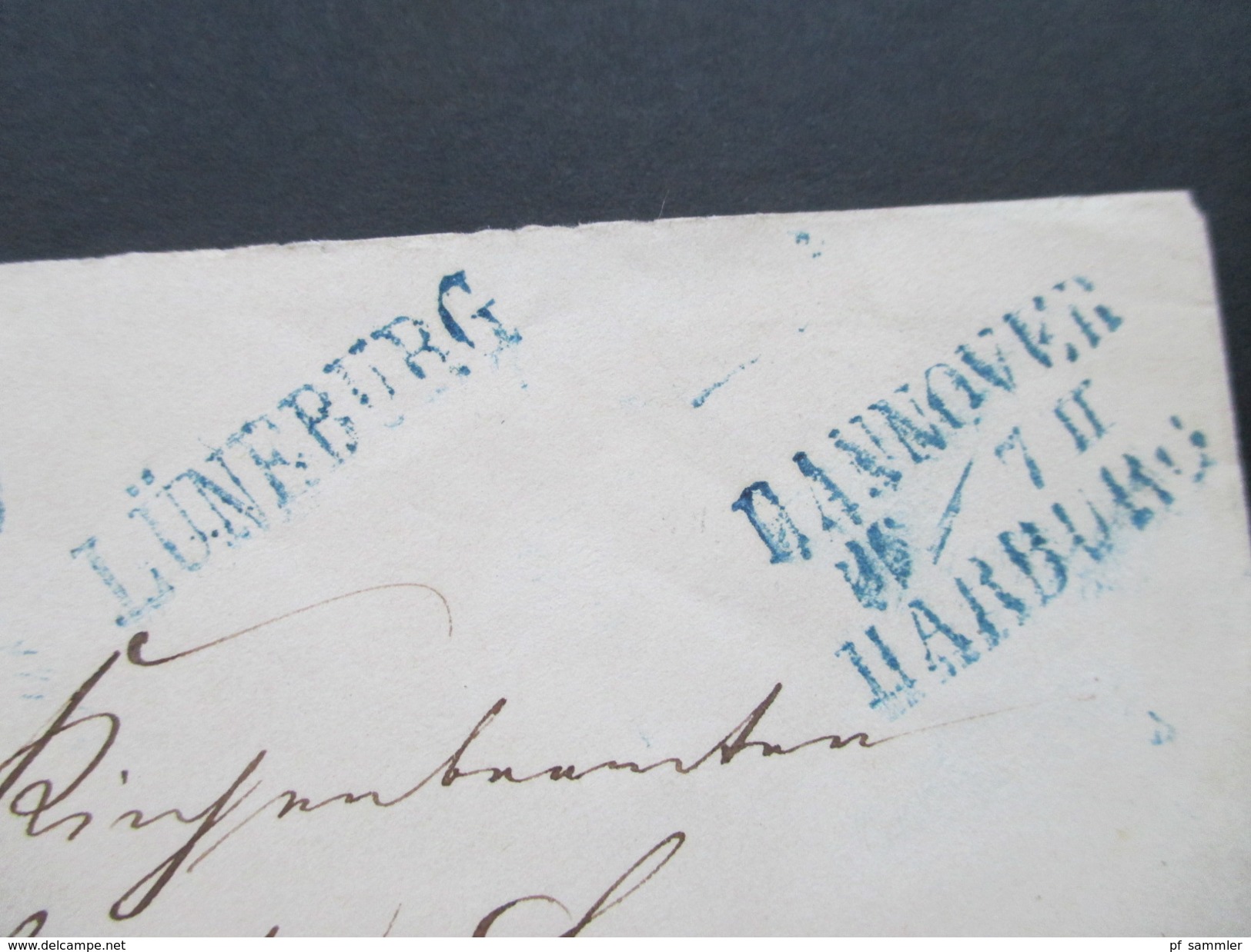 AD 1866 Hannover Ganzsachenumschlag Blauer L1 Lüneburg /Bahnpoststempel Hannover Harburg. Hamburg!! Lüneburger Eisenwerk - Hannover