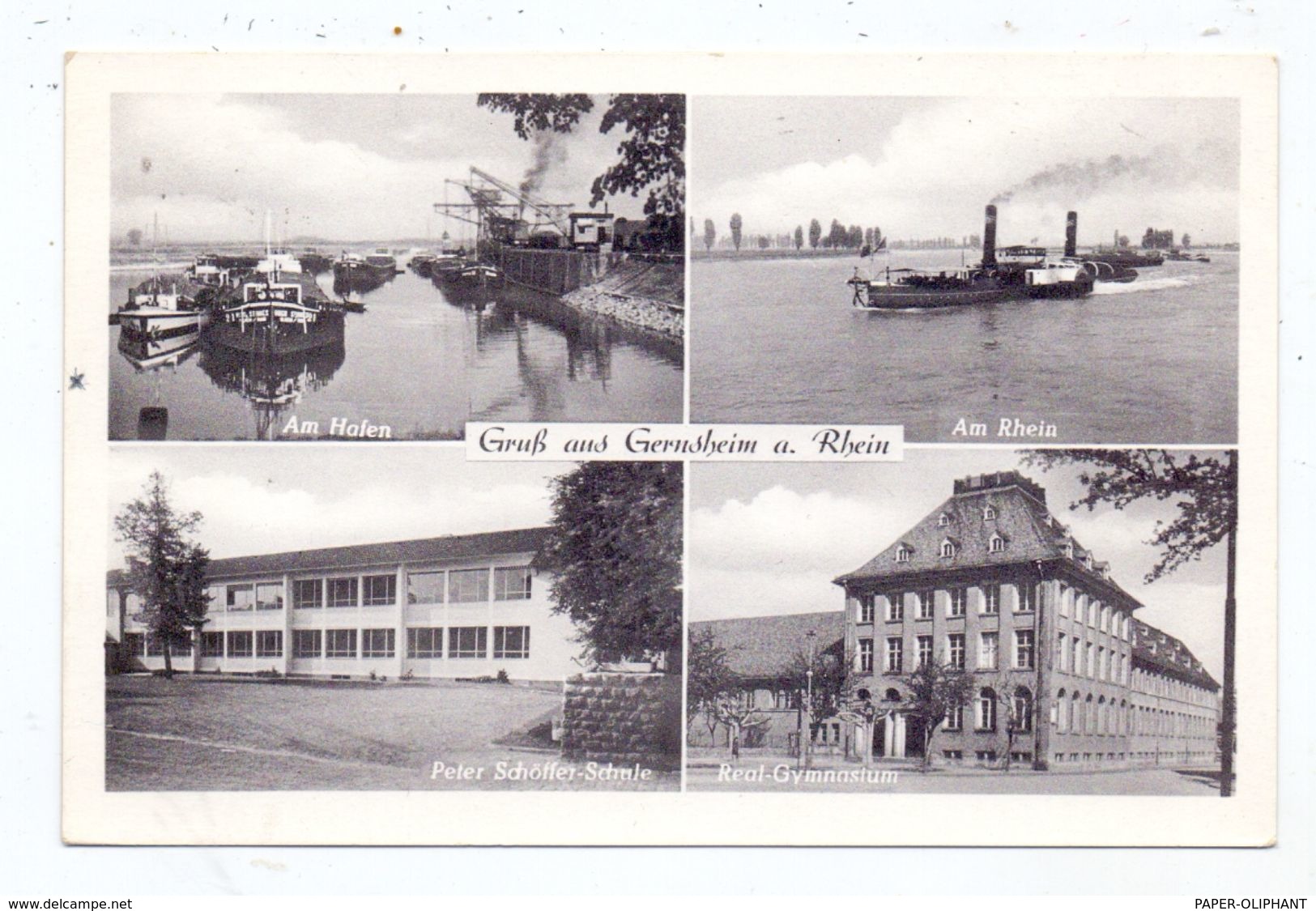 6084 GERNSHEIM, Hafen / Schöffler-Schule / Real-Gymnasium / Rhein-Binnenschiff - Gross-Gerau