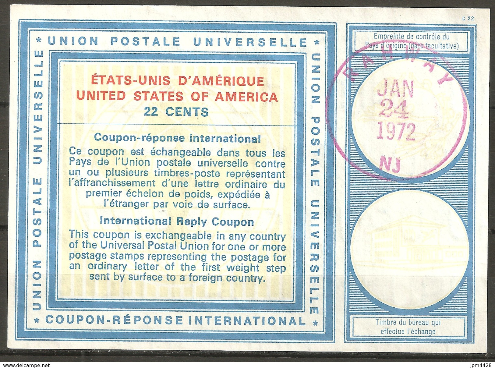 Etats-Unis  USA Coupon Réponse International - Validité Monde Délivré Le JAN - 24 - 1972 - Trés Bon état Neuf - Sonstige & Ohne Zuordnung