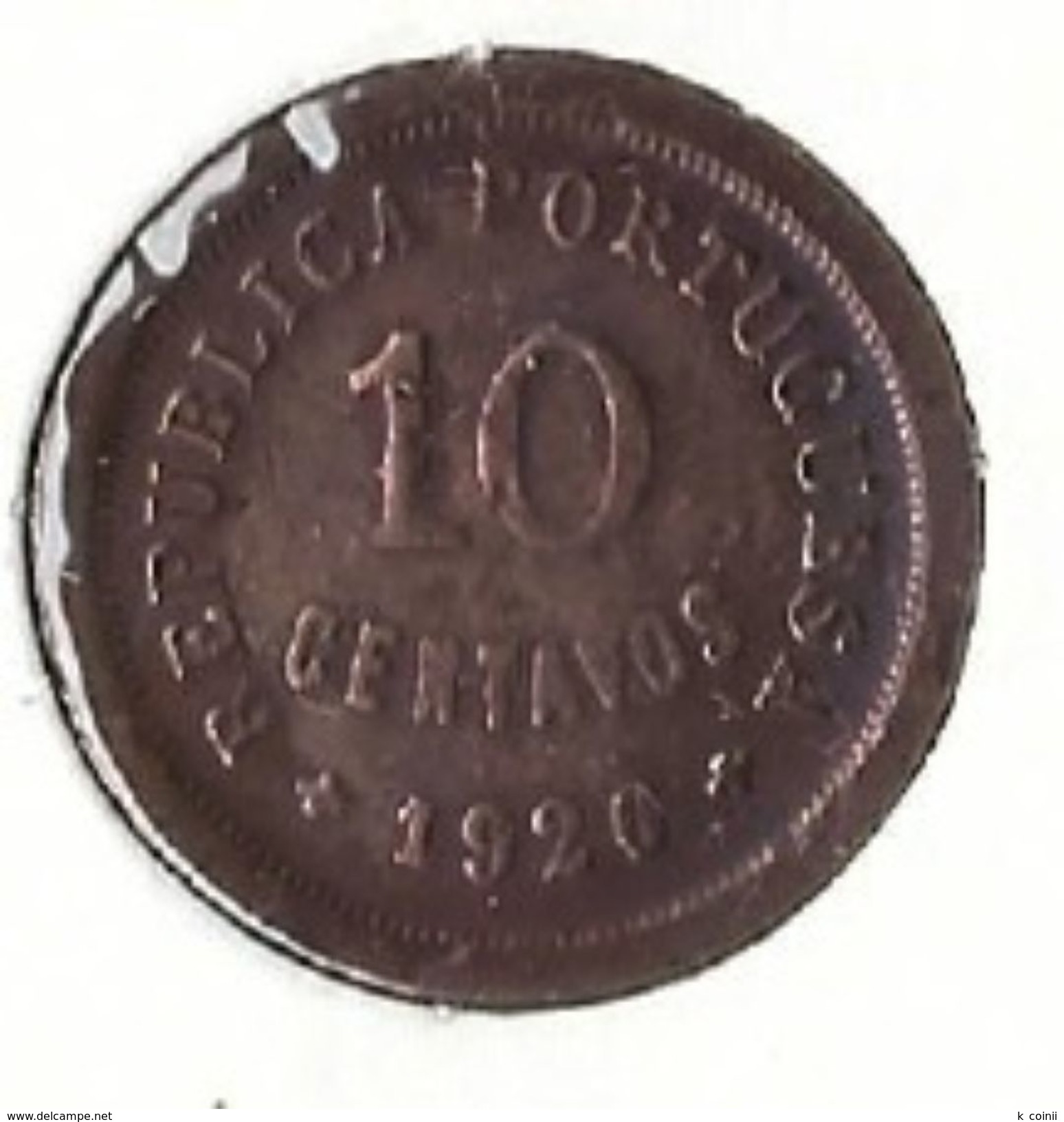 Portugal - 10 Centavos ($10) 1926 - Fine - Portugal