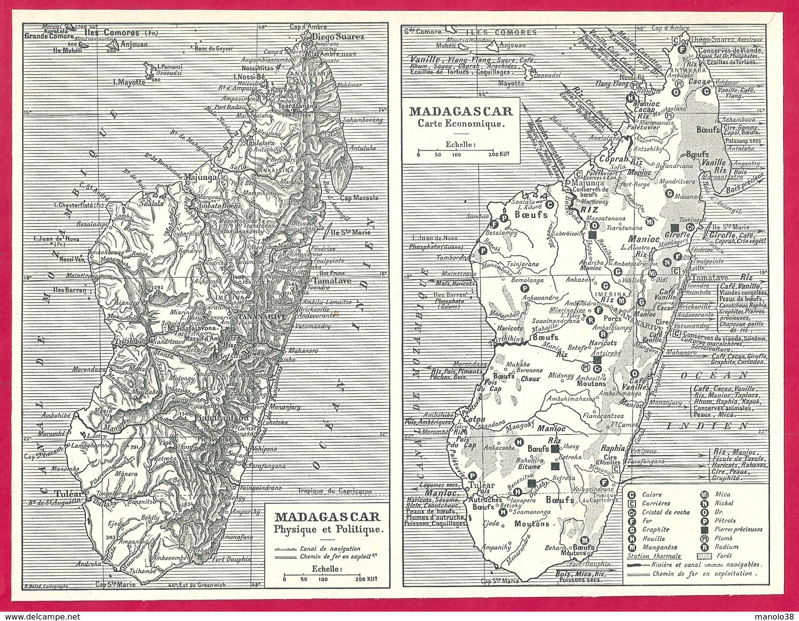 Carte Physique Et Carte économique De Madagascar Larousse 1948 - Autres & Non Classés