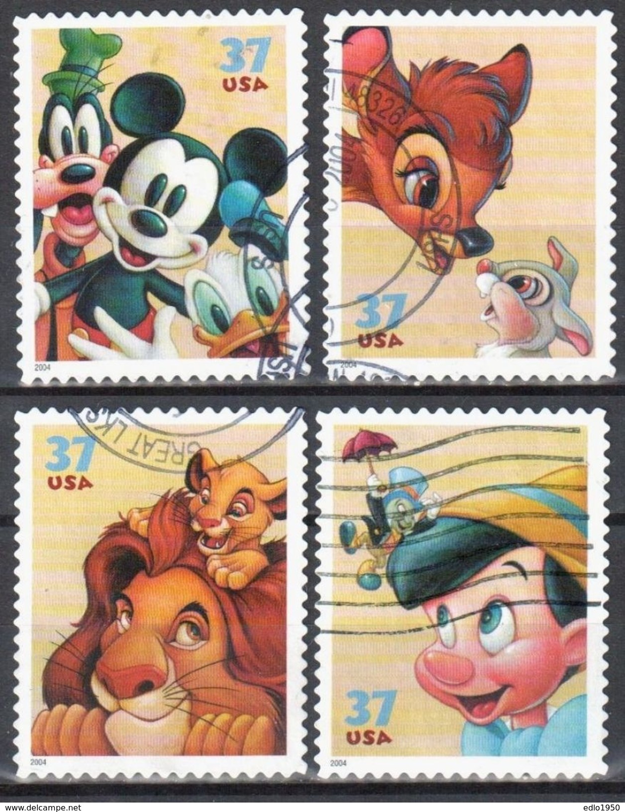 United States 2004 Disney Characters - Sc # 3865-68 - Mi 3842-45 -  Used - Gebraucht