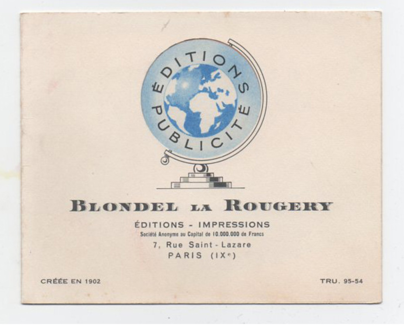 Blondel La Rougery Rue St Lazare Paris IX - Imprimerie & Papeterie