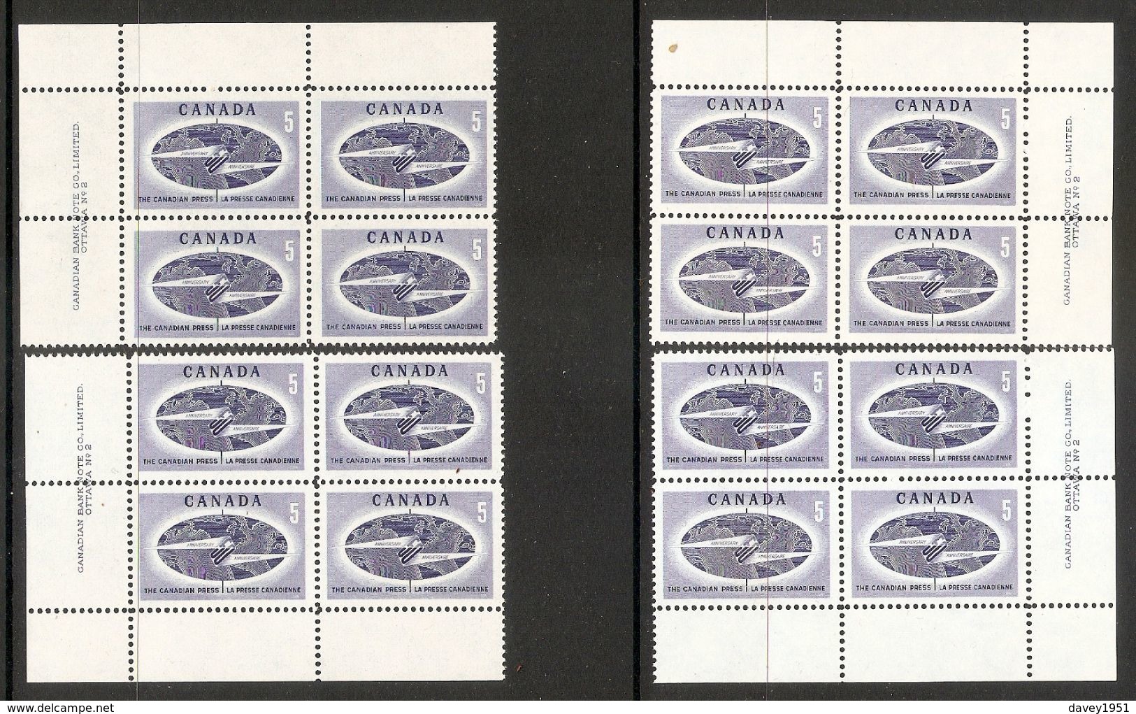 005987 Canada 1967 Press Plate Block 2 Set MNH - Plate Number & Inscriptions