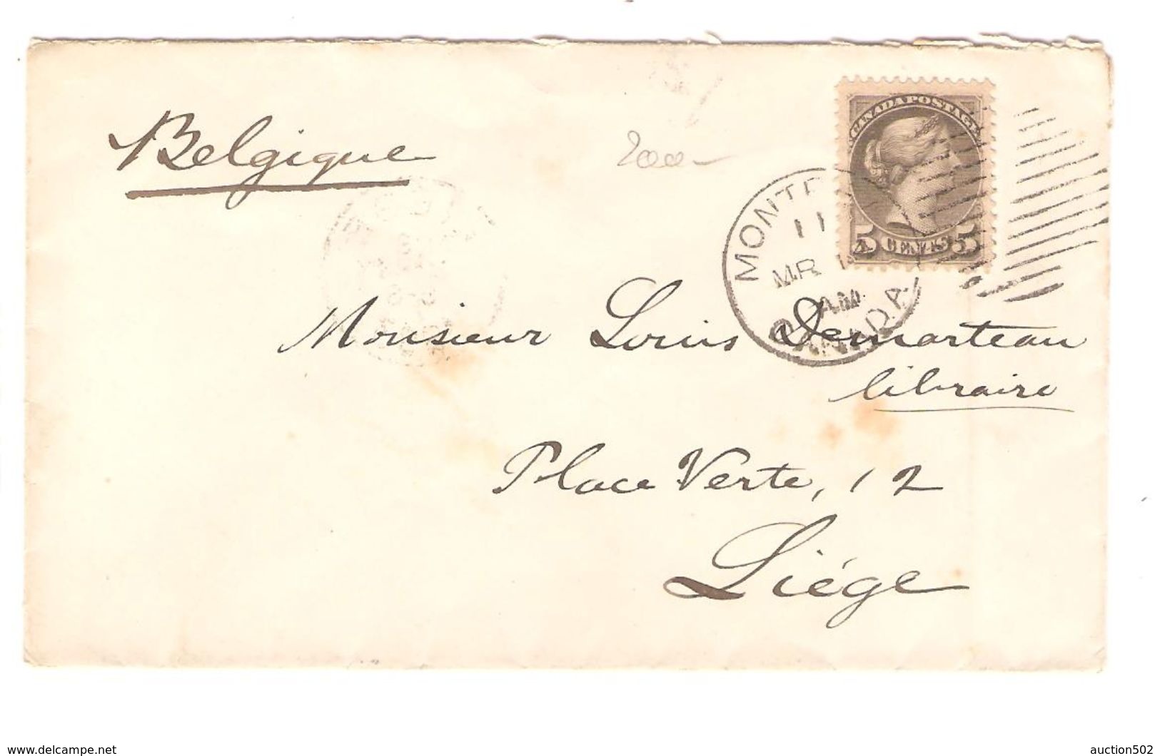 Canada TP 5 C C.Montréal 1893 Pour Liège Via London C.d'arrivée + C.facteur PR5108 - Lettres & Documents