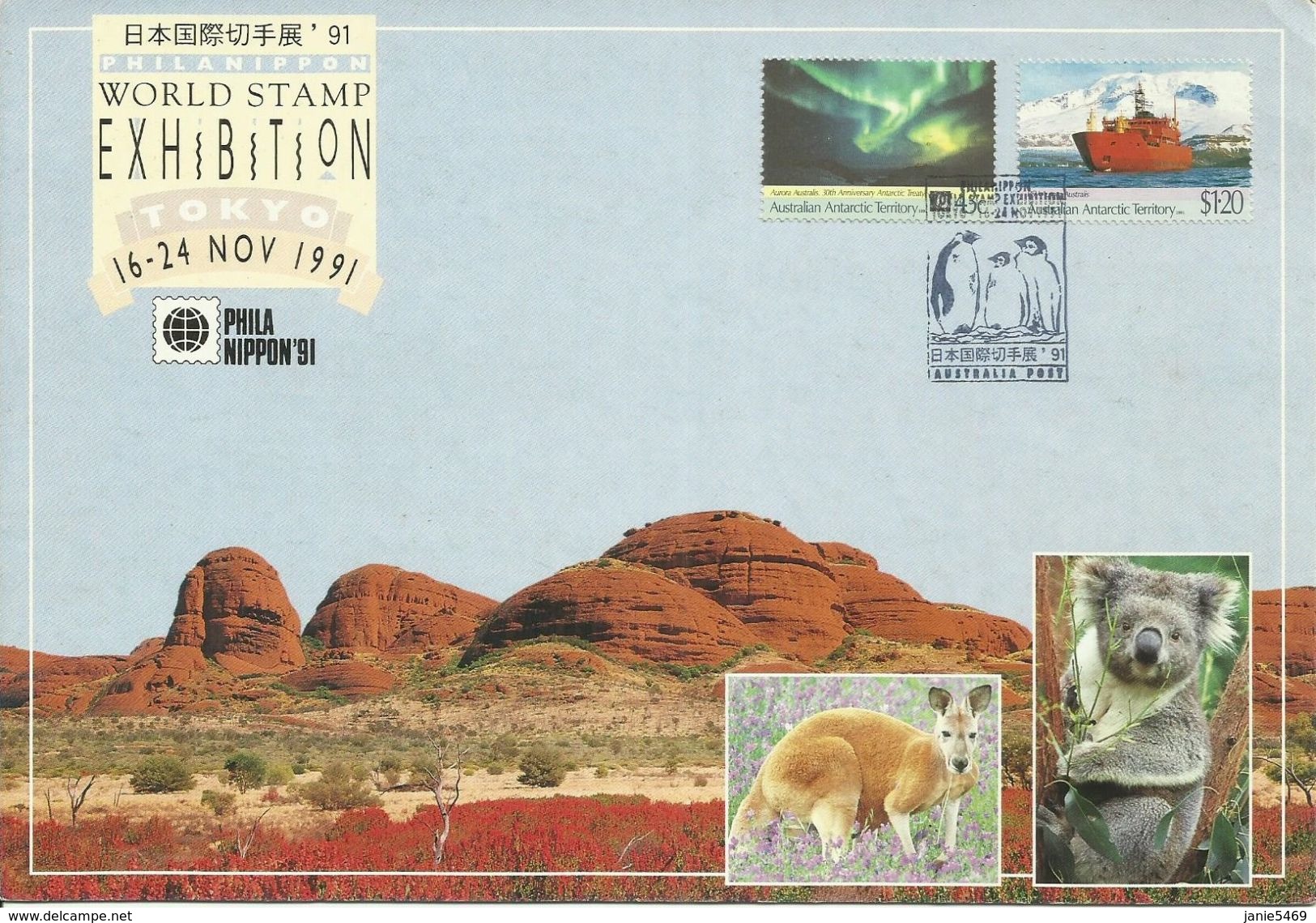 Australian Antarctic Territory 1991 Phila Nippon Stamp Expo, Souvenir Card - Lettres & Documents