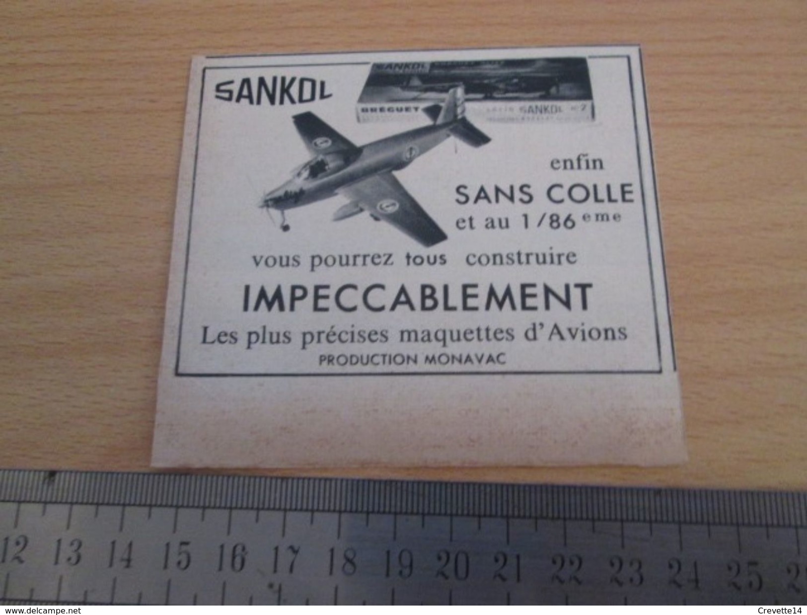 Pour  Collectionneurs  PUBLICITE Années 60 : MAQUETTE D'AVION SANKOL Au 1/86e PRODUCTION MONOVAC Format Voir Règle En Ph - Vliegtuigen