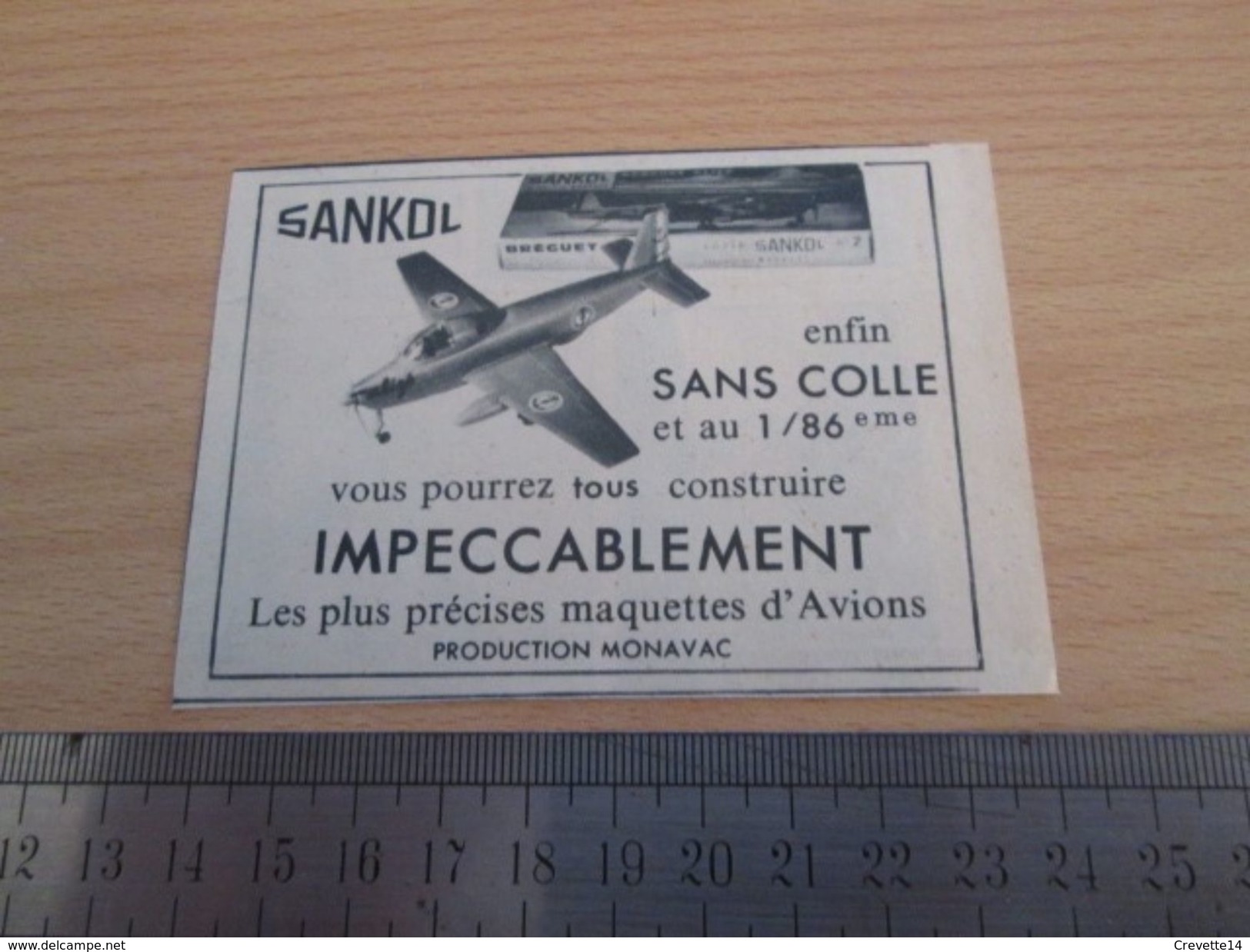 Pour  Collectionneurs  PUBLICITE Années 60 : MAQUETTE D'AVION SANKOL Au 1/86e PRODUCTION MONOVAC Format Voir Règle En Ph - Airplanes