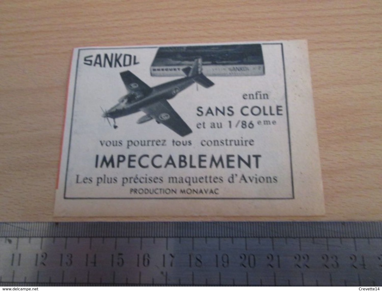 Pour  Collectionneurs  PUBLICITE Années 60 : MAQUETTE D'AVION SANKOL Au 1/86e PRODUCTION MONOVAC Format Voir Règle En Ph - Avions